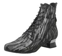 Damen Schnürstiefelette von Simen aus Echtleder in Silber mit Schwarz und Trichterabsatz. Silber Gr. 38