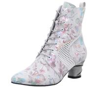 Damen Schnürstiefelette von Simen in Grau mit Print der schimmert und Netz Einsatz, aus Echtleder. weiß/silber Gr. 38
