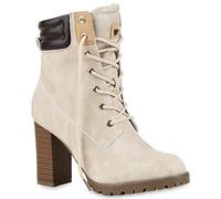 Damen Schnürstiefeletten Stiefeletten Worker Boots Wildleder-OptikHalbhohe Stiefel Schnürer Wildleder-Optik Schuhe 122664 Nude 36 Flandell