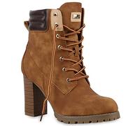 Damen Schnürstiefeletten Stiefeletten Worker Boots Wildleder-OptikHalbhohe Stiefel Schnürer Wildleder-Optik Schuhe 122666 Braun 39 Flandell