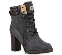 Damen Schnürstiefeletten Stiefeletten Worker Boots Wildleder-OptikHalbhohe Stiefel Schnürer Wildleder-Optik Schuhe 122663 Grau 36 Flandell