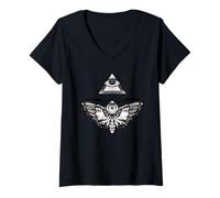 Damen Schönes Schmetterlingsmandala, Vintage-Retro-T-Shirt T-Shirt mit V-Ausschnitt