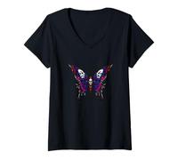 Damen Schönes Schmetterlingsmandala, Vintage-Retro-T-Shirt T-Shirt mit V-Ausschnitt