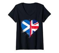 Damen Schottische Flagge Union Jack für Schottland Großbritannien T-Shirt mit V-Ausschnitt