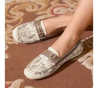 Damen Schuhe beige mit Pflanzen Stickerei Horsebit Dekor Loafers für Sommerurlaub, Sommer Ausverkauf, Schulanfang Schuhe, College Studentin Schuhe, We