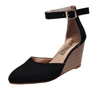 Damen Schuhe Elegant Mit Absatz geschlossene Zehe aus massivem mit spitzem Keilabsatz und dicker unterer Schnalle Schuhe Damen 37 Neu