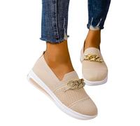 Damen Schuhe Leder - Frühling Sneaker Slip-On Leichte Sportschuhe Lässige Leicht Turnschuhe Tennisschuhe Bequeme Orthopädische rutschfeste Weite H Sommerschuhe Laufschuhe Beige 42