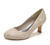 Damen-Schuhe mit Spitze, geschlossener Zehenpartie, Abendkleid, Braut, Brautjungfer, mittelhoher Absatz, Hochzeit, Slip-on-Schuhe