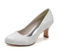 Damen-Schuhe mit Spitze, geschlossener Zehenpartie, Abendkleid, Braut, Brautjungfer, mittelhoher Absatz, Hochzeit, Slip-on-Schuhe