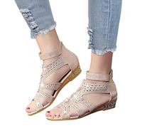 Damen Schuhe Sandalen Keilabsatz Strass Boho Schnalle Sandalen Sommer Mode Kristall Hollow Reißverschluss Freizeit Sommerschuhe Strandsandalen Schuhe Offene Flip Flops Flache Slippers Anti Skid