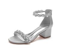 ENWIND Damen Schuhe Sommer High Heels Pumps Offene Reißverschluss Hochzeit Sandalen mit Kristall,Silber,40 EU