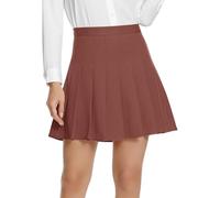 Damen Schule Schule A-Linie Mini Faltenrock Routine Hohe Taille Plissee Kurze Skater Tennis Röcke mit Shorts(L, Karamell)