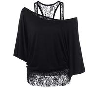 Damen Schulterfreie Oberteile Sommer Kurzarmshirt Slash Neck Bluse T-Shirt Rundhalsausschnitt Schulterfreies Dolman Ärmel Top lässige Hemdbluse Spitzennaht 3/4-Ärmel Hemd Tunika Oberteil S-5XL