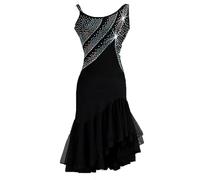 Damen Schwarz Latein Tanzkleider Neckholder Latein Turnierkleid Ballsaal Rückenfrei Salsa Samba Fransen Schlitz Rock Walzer Foxtrott Tanzkleid Latein Trainingskleid,Schwarz,M