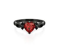 Damen Schwarz Ring Gotisch Herzschliff Bandring | 925 Silber Ring mit Lila Rot Stein Fingerring Gothic Zirkonia Trauring Twist Ewigkeitsring für Alltag Halloween Hochzeit