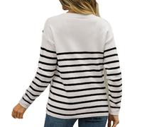 Damen Schwarz-Weiß gestreifter Strickpullover, lockere Passform, Größe S-XL