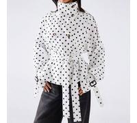 Damen Schwarz-Weiß Polka Dot Stehkragen Taillenband Mode Vielseitiger Trenchcoat Jacke Arbeit Reise Ausgehen Outfits Elegant Polka Dot