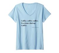 Damen Schwarzer Kaffee, alle halten die Klappe, Japanisches Haiku, minimalistisch T-Shirt mit V-Ausschnitt