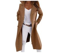 Damen Schwitzjacke - Einfarbiger langer Mantel aus Wolle mit langen Ärmeln für Damen Kaschmirmantel Lang, kaki, 38