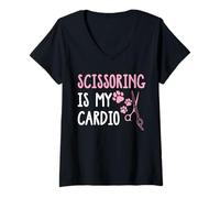 Damen Scissoring is My Cardio Dog Groomer T-Shirt mit V-Ausschnitt