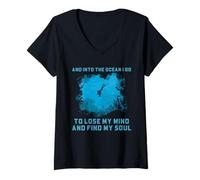 Damen Scuba Ocean Soul Zitat Unterwasser Reef Diver Kunstwerk T-Shirt mit V-Ausschnitt