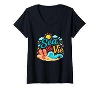 Damen Sea La Vie - Ocean Beach Wortspiel Funny Coastal Summer Vibes T-Shirt mit V-Ausschnitt