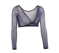 Damen Seamless Arm Shaper Crop Top 3/4 Ärmel Mesh Transparente Shapewear Unterwäsche Figurformende Tops Vorder- und Rückseite Reversibel V-Ausschnitt Shape Body Shirt Bluse Oberteile