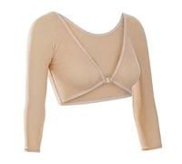 Damen Seamless Arm Shaper Crop Top 3/4 Ärmel Mesh Transparente Shapewear Unterwäsche Figurformende Tops Vorder- und Rückseite Reversibel V-Ausschnitt Shape Body Shirt Bluse Oberteile