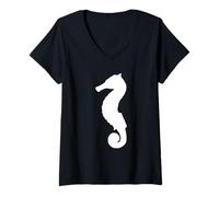 Damen Seepferdchen-Silhouette, Name That Tier, niedliche Baby-Seepferde T-Shirt mit V-Ausschnitt