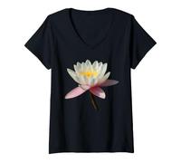 Damen Seerose Lotus Zen Yoga Meditation Spirituelle Blume T-Shirt mit V-Ausschnitt