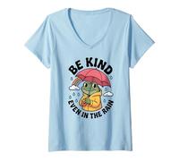 Damen Sei nett auch im Regen Süßer Frosch Kindness Groovy Rainbow T-Shirt mit V-Ausschnitt