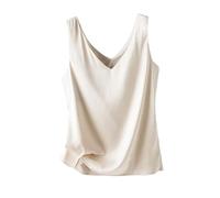 Damen Seiden-Hosenträger Solid Satin Weste Frühling Herbst Wilder Pullover Frauen Innen Vorne/Hinten V-Ausschnitt Sommer Dünn, champagnerfarben, XXL