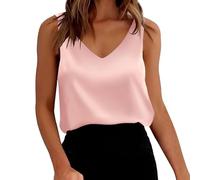 Damen Seidensatin-Tanktops mit V-Ausschnitt, lässig, einfarbig, sexy, ärmellos, Camisole-Blusen, Basic-Arbeitshemd Haut Enge Tops (RD3, S)
