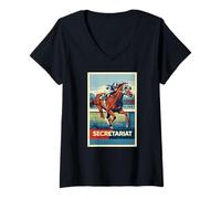 Damen Sekretariat Pferd, Pferderennen, Santa Anita, Del Mar, Pferd T-Shirt mit V-Ausschnitt
