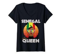 Damen Senegalesische Königin Afrikanische Königin Senegal Flagge Senegalesische Frauen T-Shirt mit V-Ausschnitt