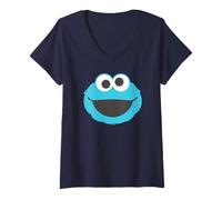 Damen Sesame Street Baby Face Cookie Monster T-Shirt mit V-Ausschnitt