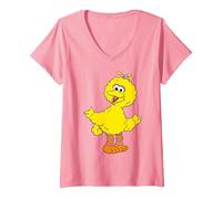Damen Sesame Street Bibo Cut Drawing, Sesamstrasse T-Shirt mit V-Ausschnitt, Rosa, L