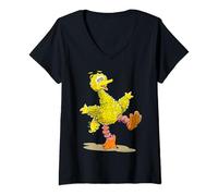 Damen Sesame Street Bibo Happy, Sesamstrasse T-Shirt mit V-Ausschnitt