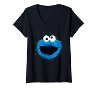 Damen Sesame Street Cookie Monster Watercolor, Sesamstrasse T-Shirt mit V-Ausschnitt