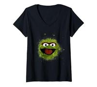 Damen Sesame Street Oscar Watercolor Head, Sesamstrasse T-Shirt mit V-Ausschnitt