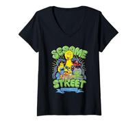 Damen Sesame Street Since 1969 Rough T-Shirt mit V-Ausschnitt