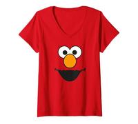 Damen Sesamstraße - Elmo Charakter Face T-Shirt mit V-Ausschnitt