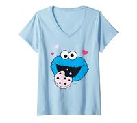 Damen Sesamstraße Krümelmonster Hungry Pose Gesicht Retro Cookies T-Shirt mit V-Ausschnitt