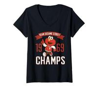 Damen Sesamstraße Squad Elmo Baseball Champion College Cartoon T-Shirt mit V-Ausschnitt