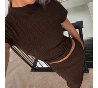 Damen Set aus plissierter Kragen Passform Bluse und Midi Rock in Unifarbe, 2-teilig