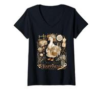 Damen Sew Much Happiness Cottagecore Gans Nähen T-Shirt mit V-Ausschnitt