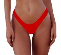 Damen Sexy Cheeky Brazilian Cut Bikini Bottom Solid Low Rise High Leg Tanga Badeanzug Bottom, rot, Large
