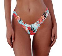 Damen Sexy Frecher brasilianischer Schnitt Bikinihose Solid Niedrige Leibhöhe Hohe Bein Tanga Badeanzug Unterteil, Blumenmuster - Rot, XL