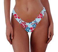Damen Sexy Frecher brasilianischer Schnitt Bikinihose Solid Niedrige Leibhöhe Hohe Bein Tanga Badeanzug Unterteil, Blumenmuster - Blau, Large