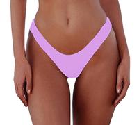 Damen Sexy Frecher brasilianischer Schnitt Bikinihose Solid Niedrige Leibhöhe Hohe Bein Tanga Badeanzug Unterteil, Violett, Large